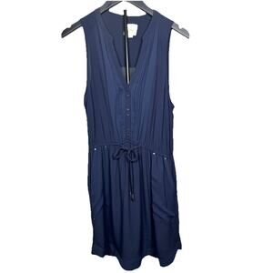 Anthropologie Maeve Pelona Shirt Dress Women’s Sz L Pintuck Tie Waist Lined